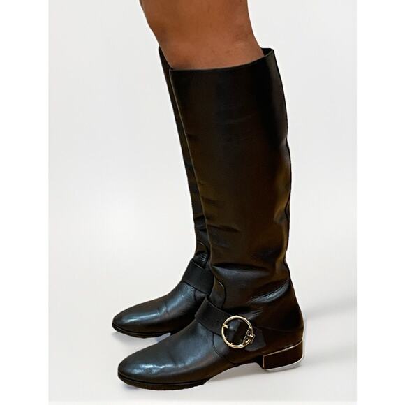 Authentic Womens Sofia Tory Burch Black Leather Knee Riding Boots-9 - Picture 4 of 11